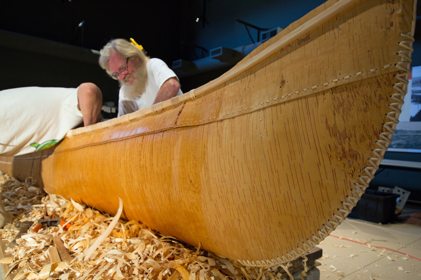 Making a traditional birch bark canoe