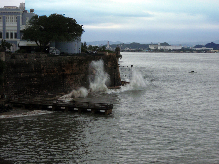 Waves crashing in Old San Juan
