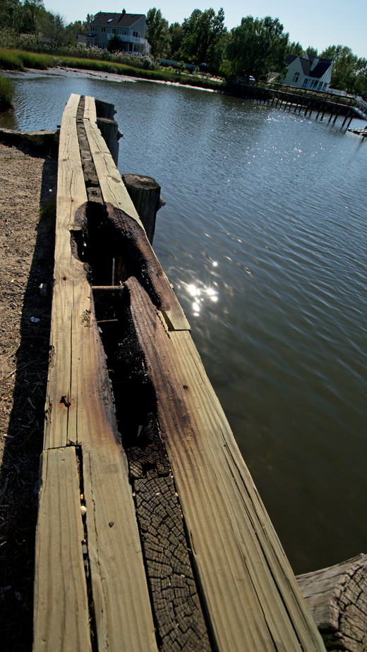 Burned seawall